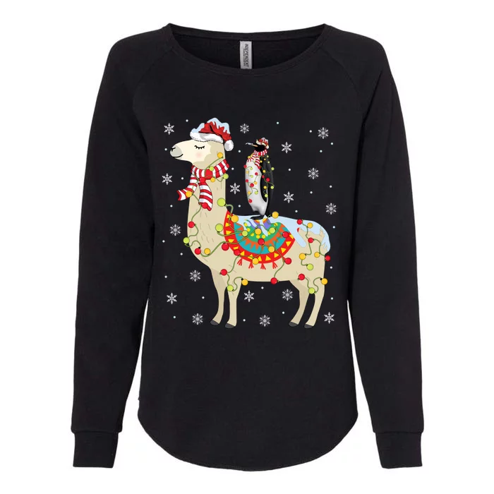 Xmas Lighting Santa Llama Riding Penguin Christmas Gift Womens California Wash Sweatshirt