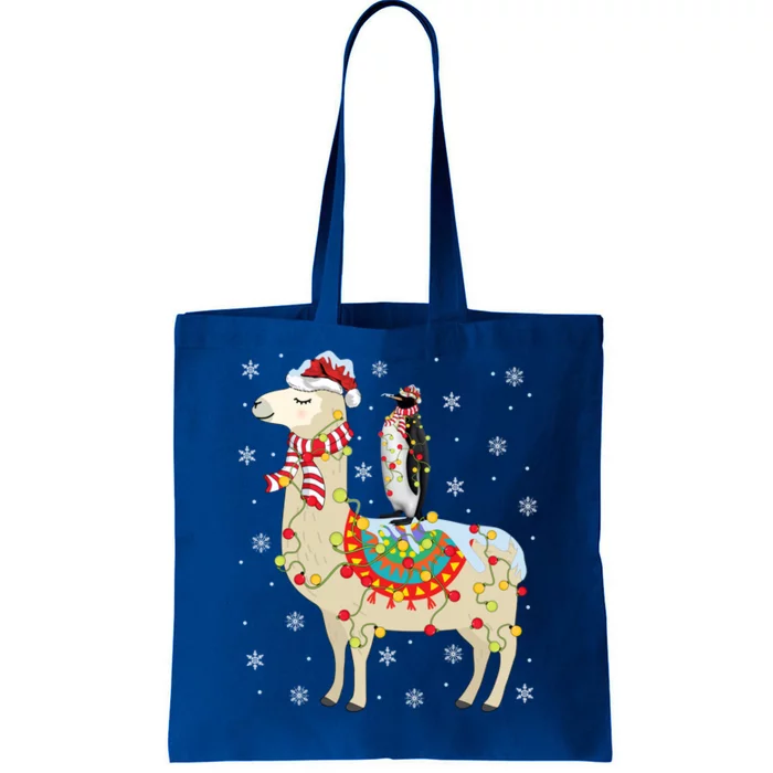 Xmas Lighting Santa Llama Riding Penguin Christmas Gift Tote Bag