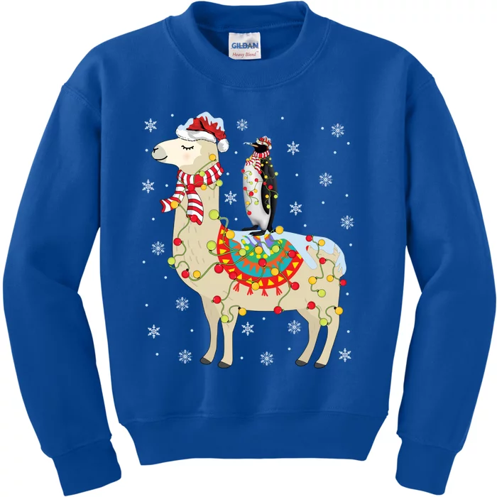 Xmas Lighting Santa Llama Riding Penguin Christmas Gift Kids Sweatshirt