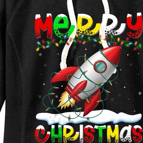 Xmas Lighting Santa Hat Rocket Merry Christmas Women's Fleece Hoodie