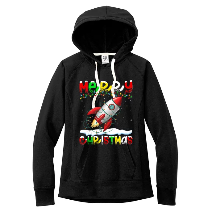 Xmas Lighting Santa Hat Rocket Merry Christmas Women's Fleece Hoodie