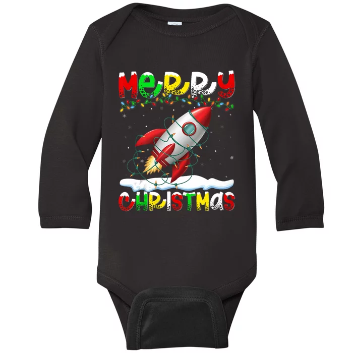 Xmas Lighting Santa Hat Rocket Merry Christmas Baby Long Sleeve Bodysuit