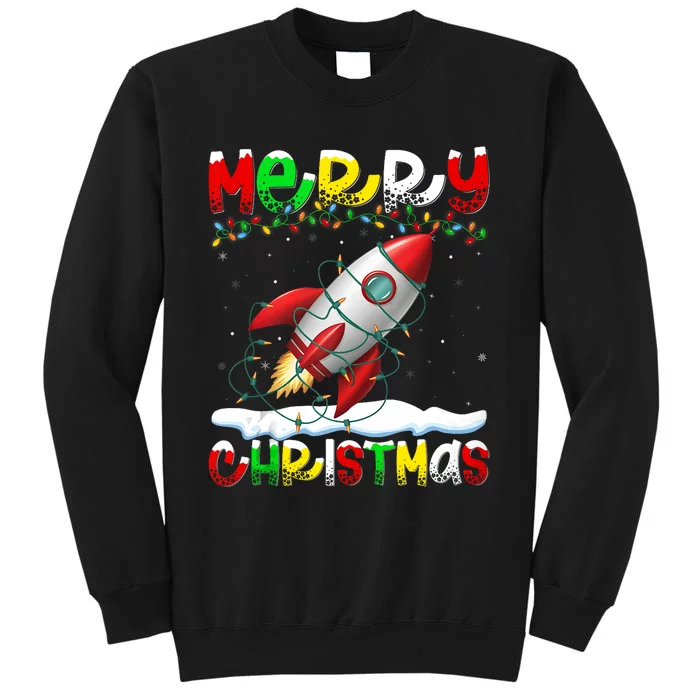 Xmas Lighting Santa Hat Rocket Merry Christmas Tall Sweatshirt