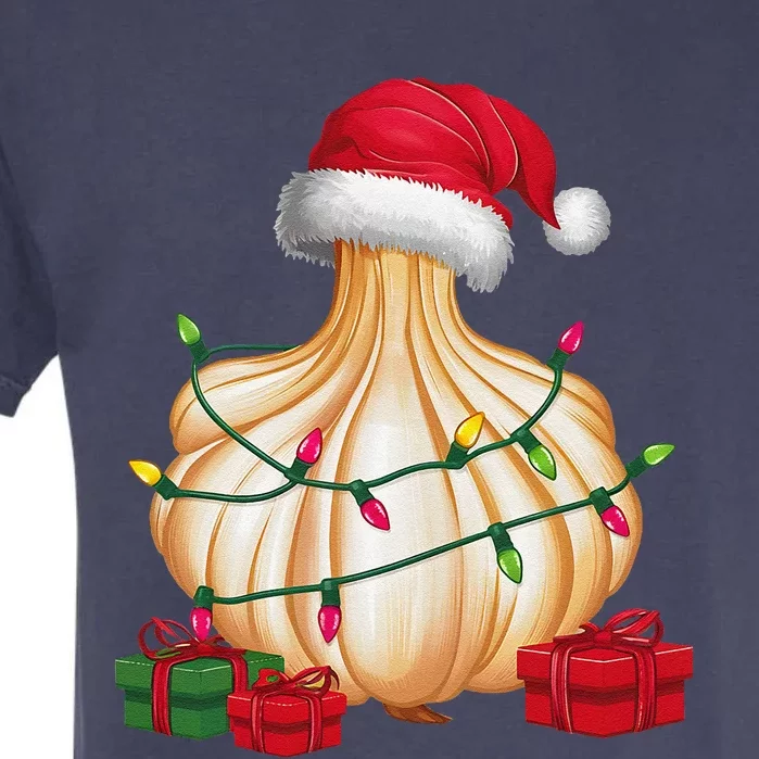 Xmas Lighting Santa Hat Garlic Christmas Garment-Dyed Heavyweight T-Shirt