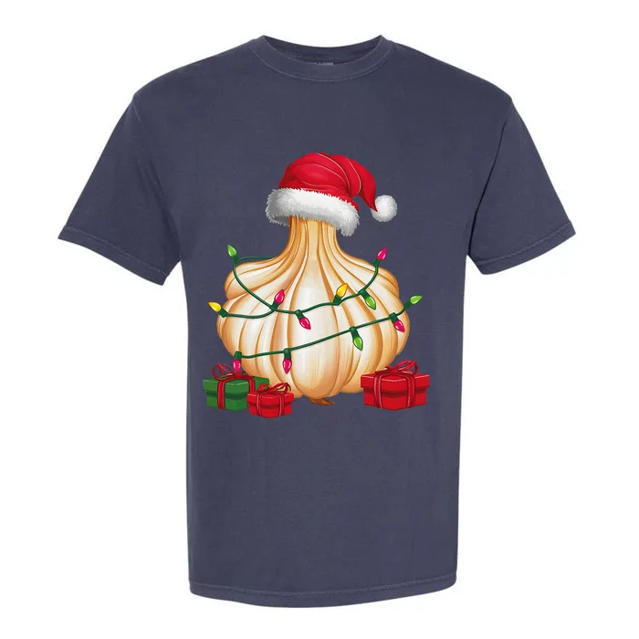 Xmas Lighting Santa Hat Garlic Christmas Garment-Dyed Heavyweight T-Shirt