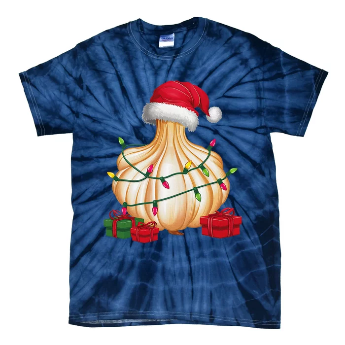 Xmas Lighting Santa Hat Garlic Christmas Tie-Dye T-Shirt