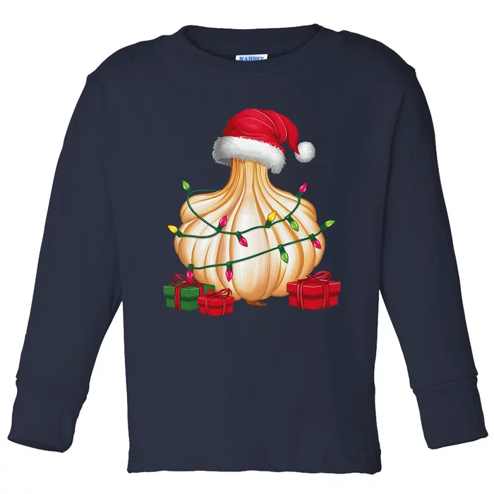 Xmas Lighting Santa Hat Garlic Christmas Toddler Long Sleeve Shirt