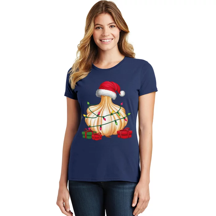 Xmas Lighting Santa Hat Garlic Christmas Women's T-Shirt