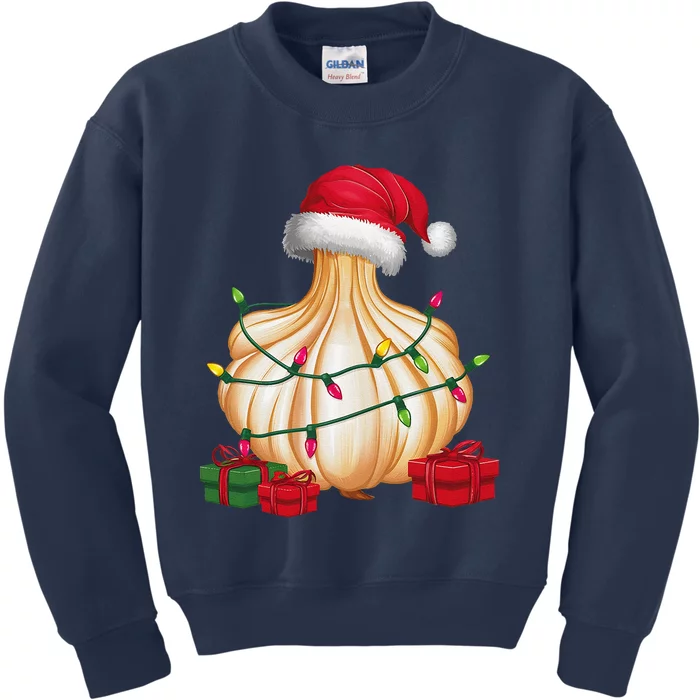 Xmas Lighting Santa Hat Garlic Christmas Kids Sweatshirt