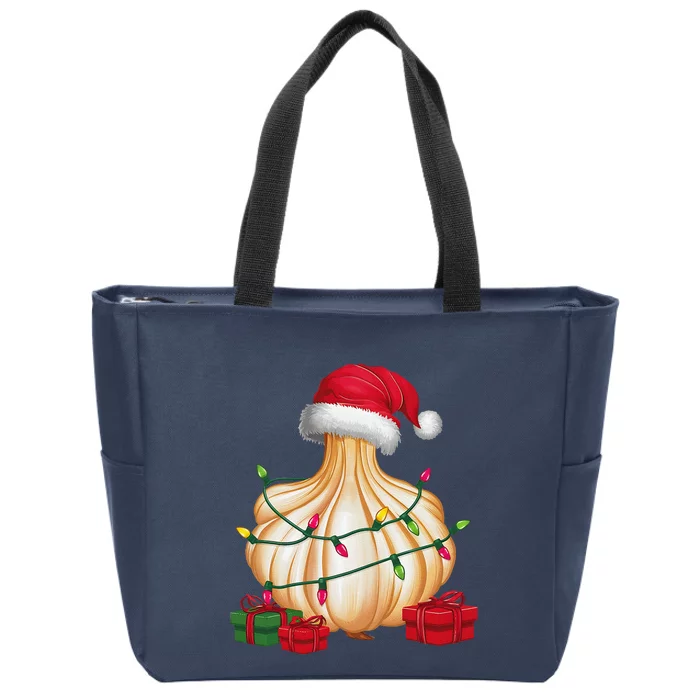 Xmas Lighting Santa Hat Garlic Christmas Zip Tote Bag