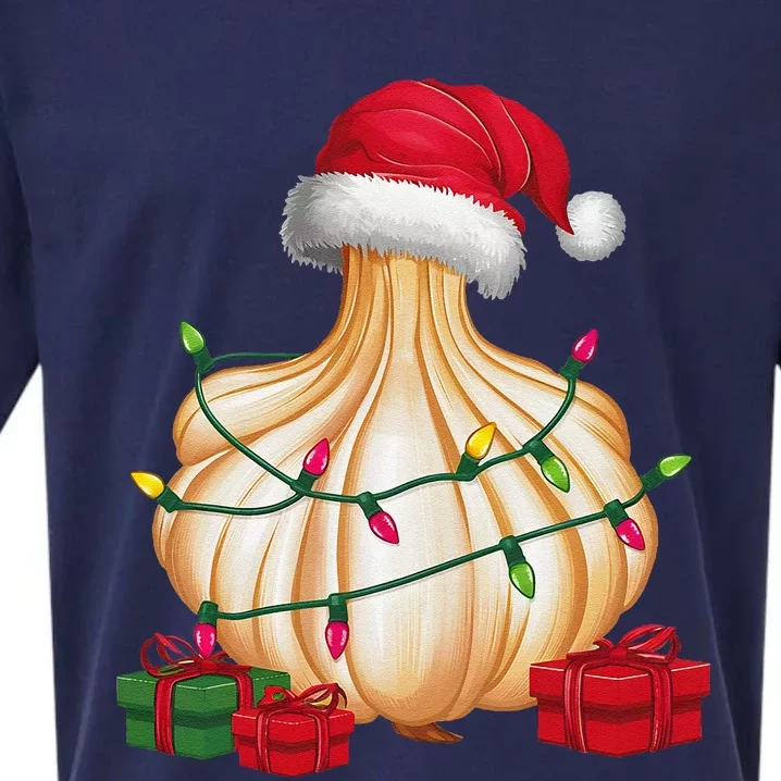 Xmas Lighting Santa Hat Garlic Christmas Sueded Cloud Jersey T-Shirt