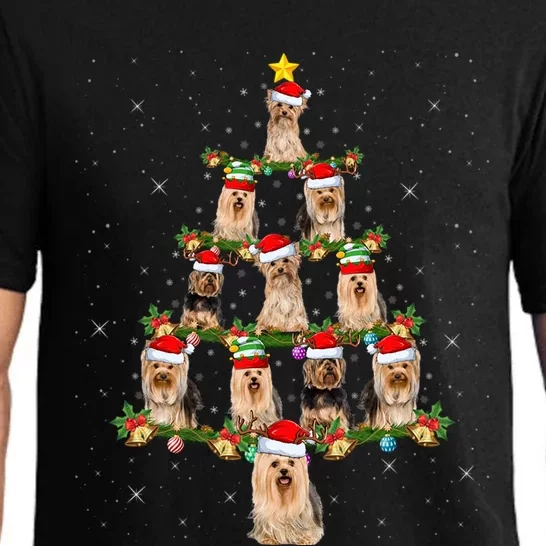 Xmas Lights Santa Yorkshire Terrier Dog Christmas Tree Gift Pajama Set