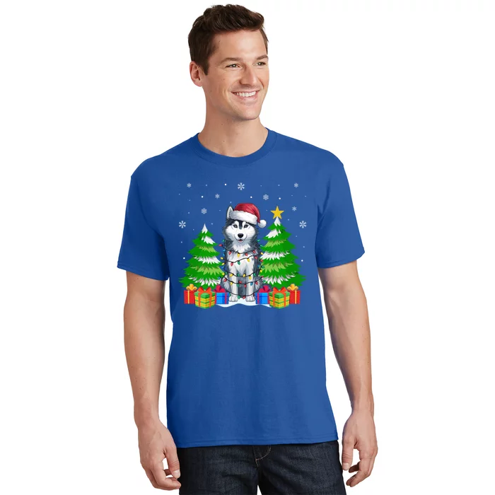 Xmas Lighting Siberian Husky Dog Lovers Ugly Christmas Gift T-Shirt