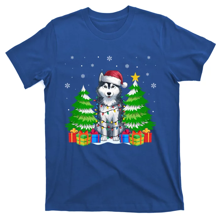 Xmas Lighting Siberian Husky Dog Lovers Ugly Christmas Gift T-Shirt