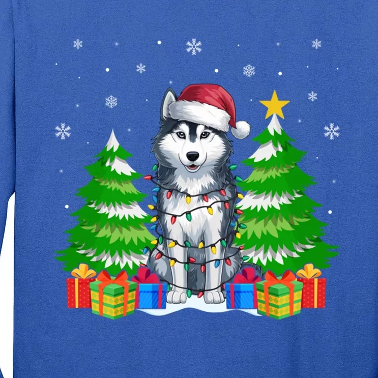 Xmas Lighting Siberian Husky Dog Lovers Ugly Christmas Gift Tall Long Sleeve T-Shirt