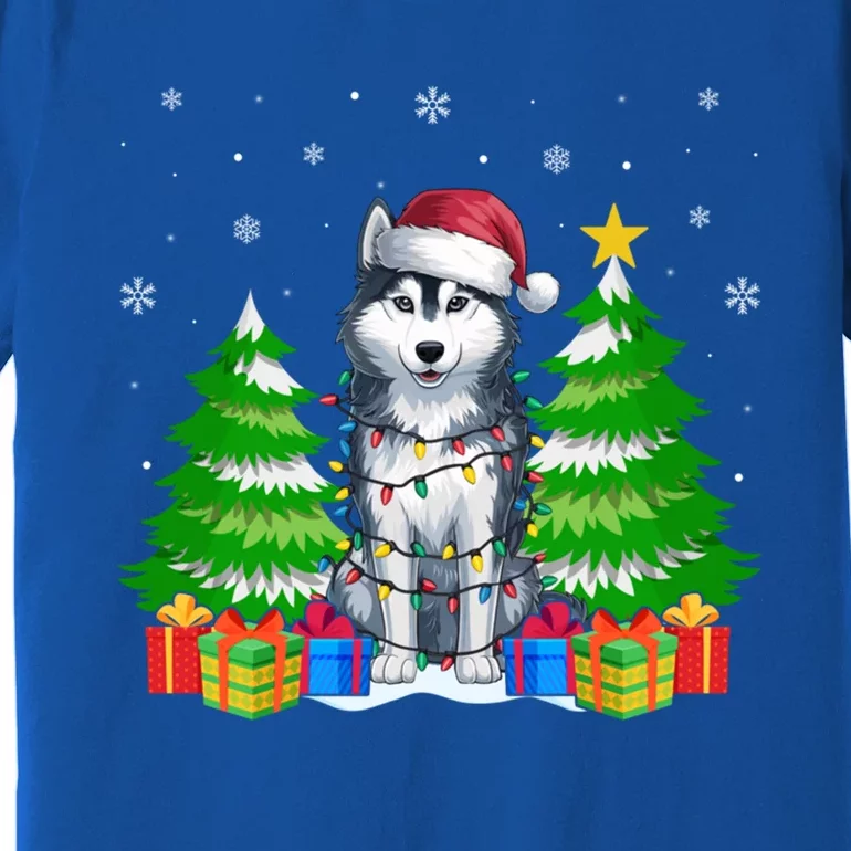 Xmas Lighting Siberian Husky Dog Lovers Ugly Christmas Gift Premium T-Shirt