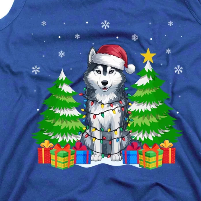 Xmas Lighting Siberian Husky Dog Lovers Ugly Christmas Gift Tank Top