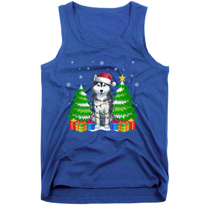 Xmas Lighting Siberian Husky Dog Lovers Ugly Christmas Gift Tank Top