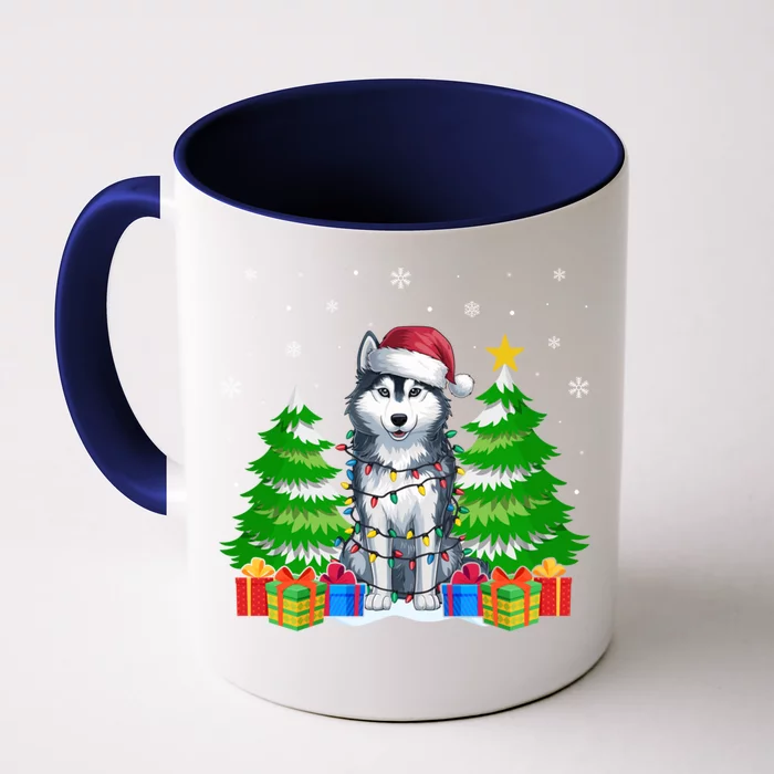 Xmas Lighting Siberian Husky Dog Lovers Ugly Christmas Gift Front & Back Coffee Mug