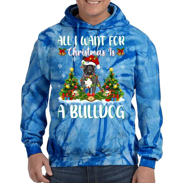 Xmas Lighting Santa All I Want For Christmas Is A Bulldog Gift Tie Dye Hoodie