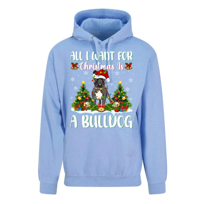 Xmas Lighting Santa All I Want For Christmas Is A Bulldog Gift Unisex Surf Hoodie