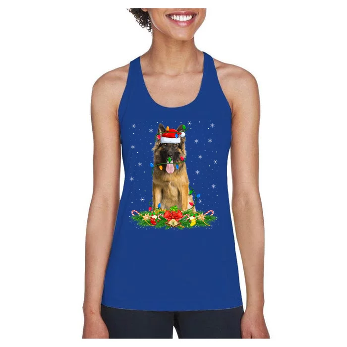 Xmas Lighting Santa Ger Shepherd Dog Christmas Gift Women's Racerback Tank