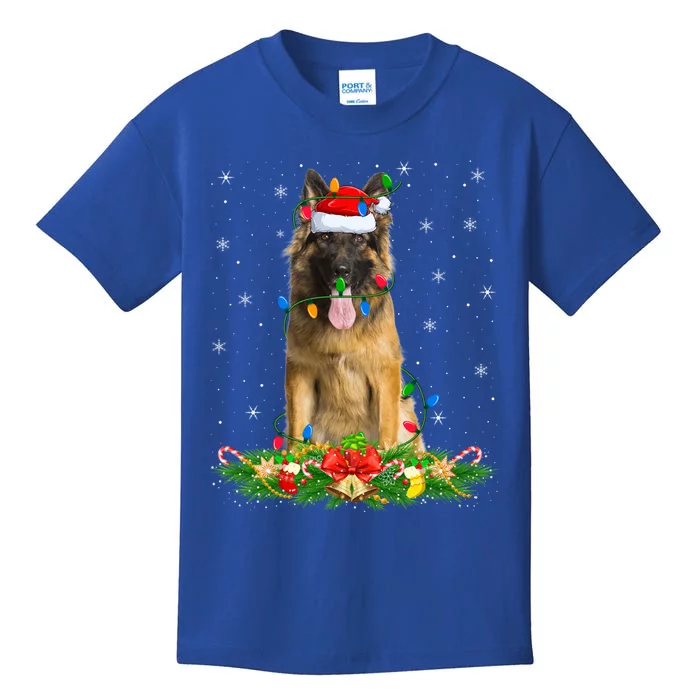 Xmas Lighting Santa Ger Shepherd Dog Christmas Gift Kids T-Shirt