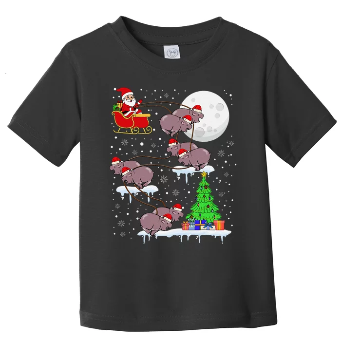 Xmas Lights Santa Riding Moo Deng Hippo Christmas Costume Toddler T-Shirt