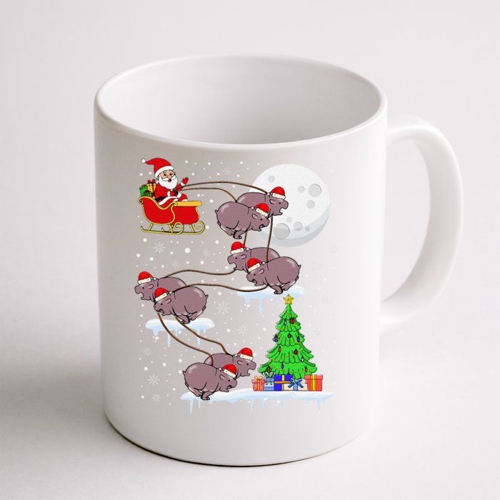 Xmas Lights Santa Riding Moo Deng Hippo Christmas Costume Front & Back Coffee Mug