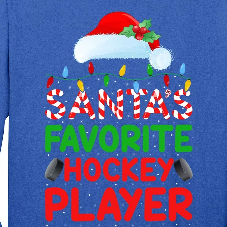 Xmas Lighting SantaS Favorite Hockey Player Christmas Cool Gift Long Sleeve Shirt