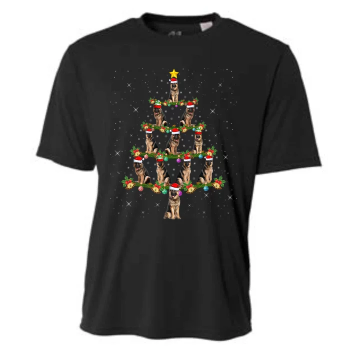 Xmas Lighting Santa Ger Shepherd Dog Christmas Tree Cute Gift Cooling Performance Crew T-Shirt