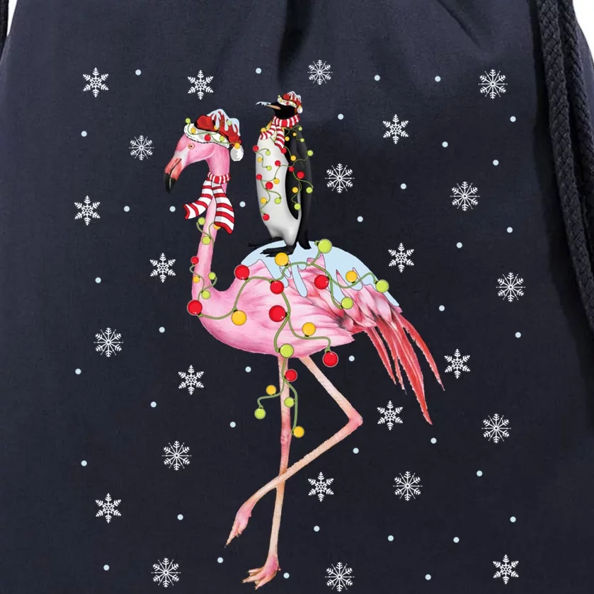 Xmas Lighting Santa Hat Flamingo Riding Penguin Christmas Gift Drawstring Bag