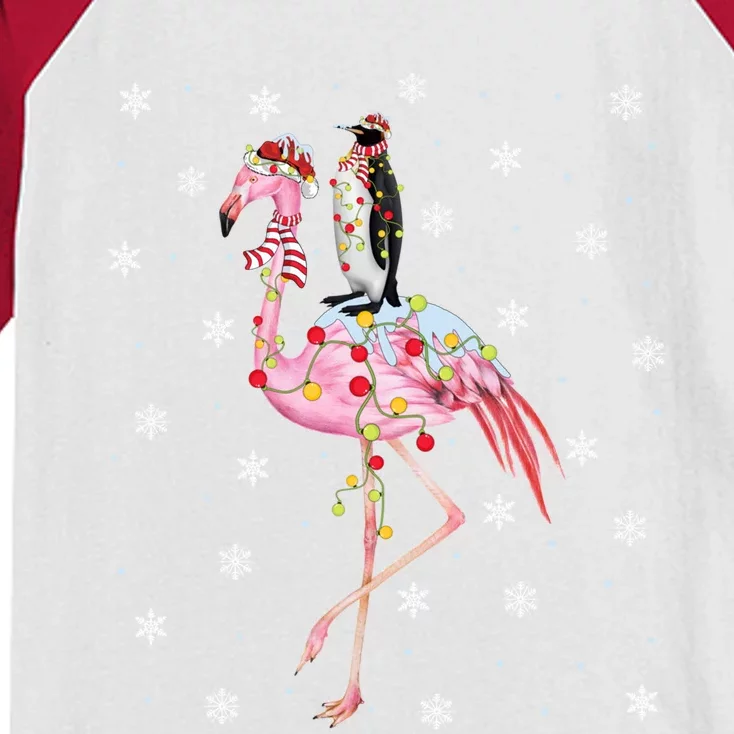 Xmas Lighting Santa Hat Flamingo Riding Penguin Christmas Gift Kids Colorblock Raglan Jersey