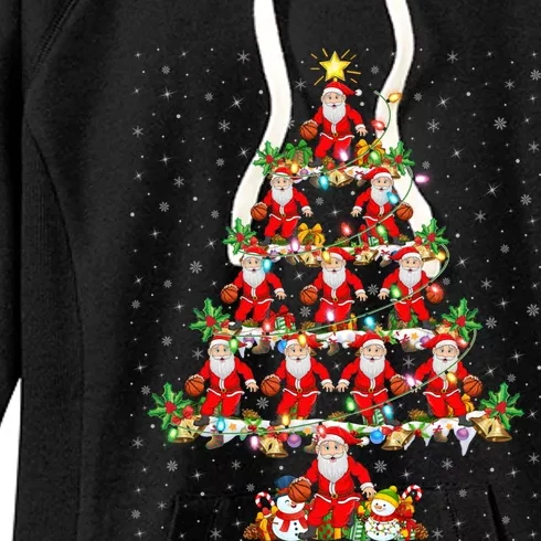 Xmas Lighting Santa Playing Basketball Christmas Tree Cute Gift Women's Fleece Hoodie