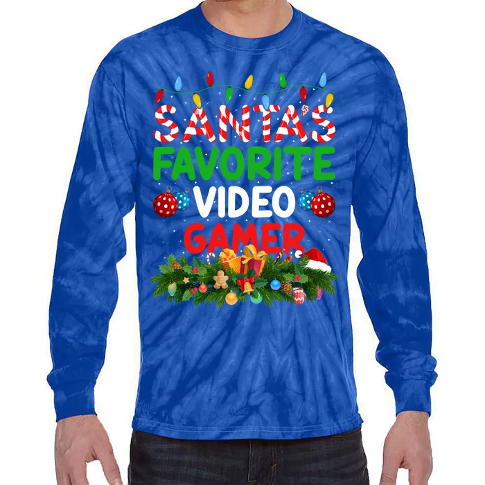 Xmas Lighting SantaS Favorite Video Gamer Christmas Gift Tie-Dye Long Sleeve Shirt