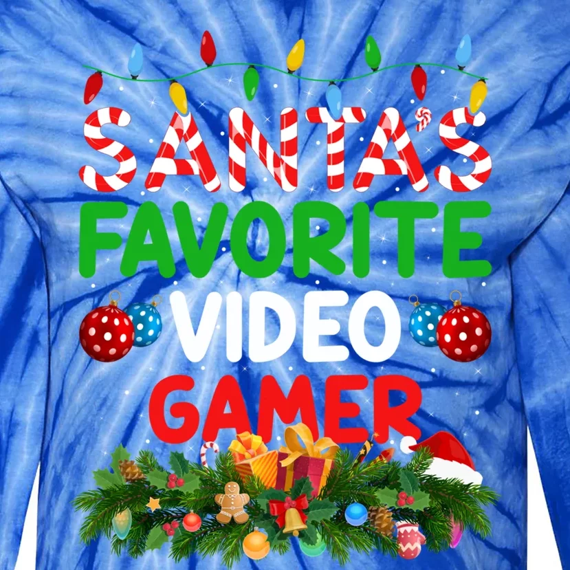 Xmas Lighting SantaS Favorite Video Gamer Christmas Gift Tie-Dye Long Sleeve Shirt