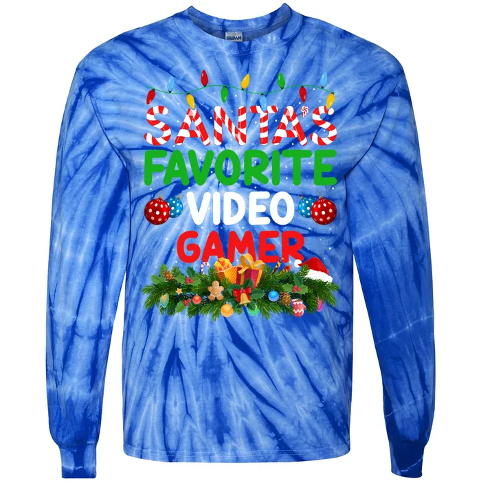 Xmas Lighting SantaS Favorite Video Gamer Christmas Gift Tie-Dye Long Sleeve Shirt