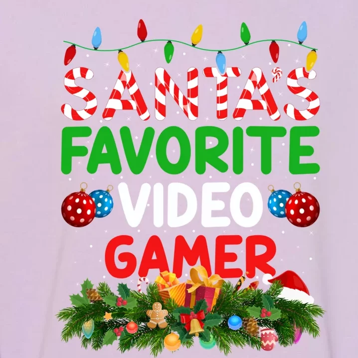 Xmas Lighting SantaS Favorite Video Gamer Christmas Gift Garment-Dyed Sweatshirt