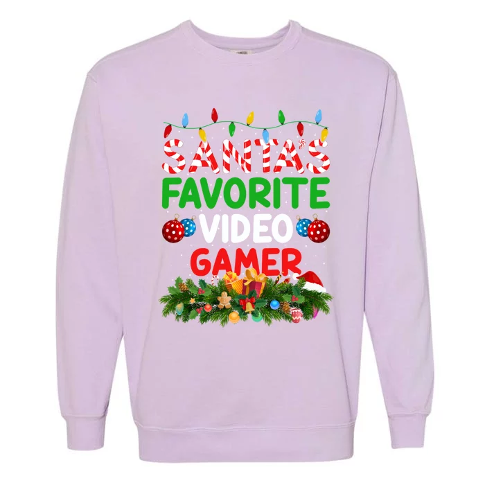 Xmas Lighting SantaS Favorite Video Gamer Christmas Gift Garment-Dyed Sweatshirt