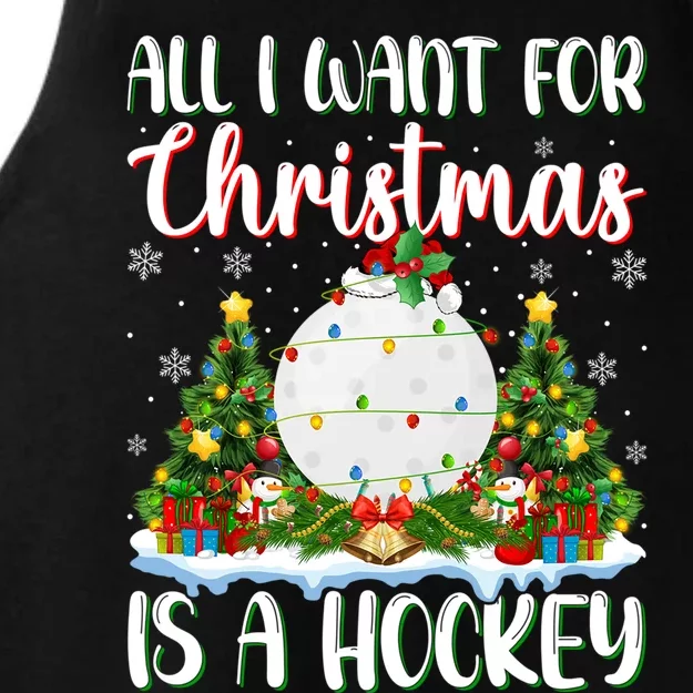 Xmas Lighting Santa All I Want For Christmas Is A Hockey Gift Ladies Tri-Blend Wicking Tank