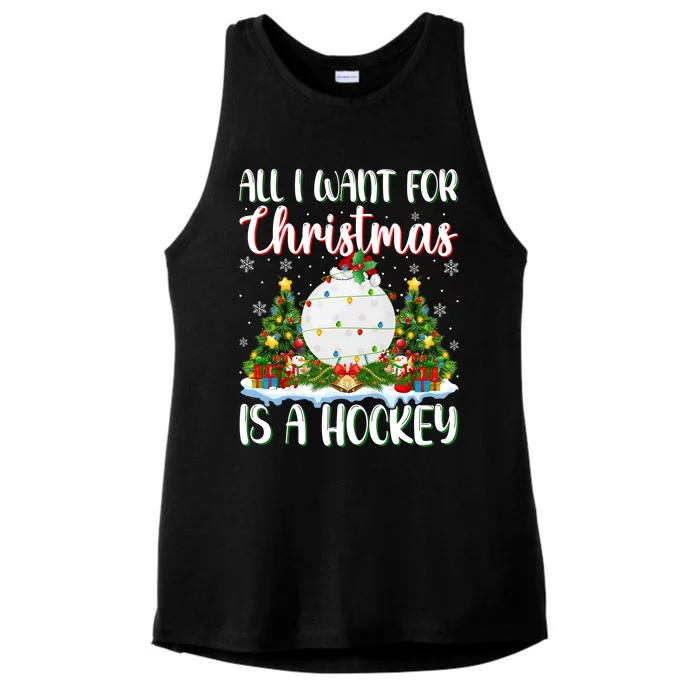 Xmas Lighting Santa All I Want For Christmas Is A Hockey Gift Ladies Tri-Blend Wicking Tank