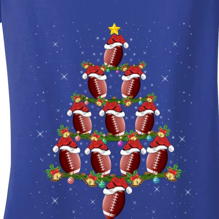 Xmas Lights Santa American Football Christmas Tree Funny Gift Women's V-Neck T-Shirt