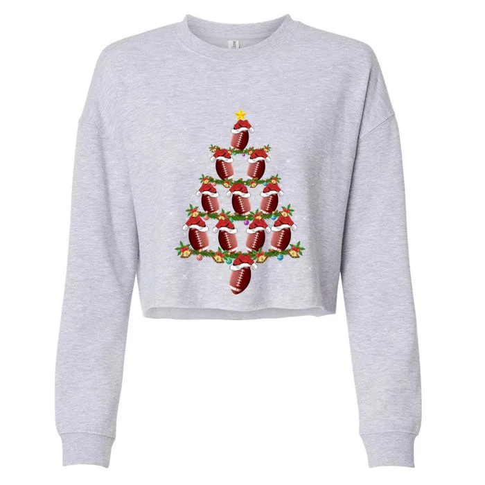 Xmas Lights Santa American Football Christmas Tree Funny Gift Cropped Pullover Crew