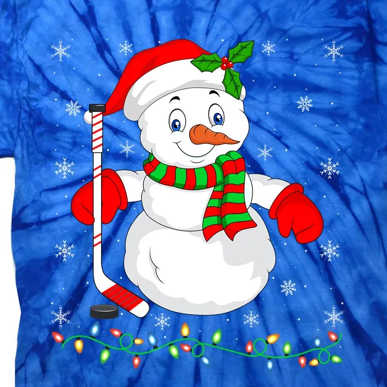 Xmas Lights Santa Snow Playing Ice Hockey Christmas Cute Gift Tie-Dye T-Shirt