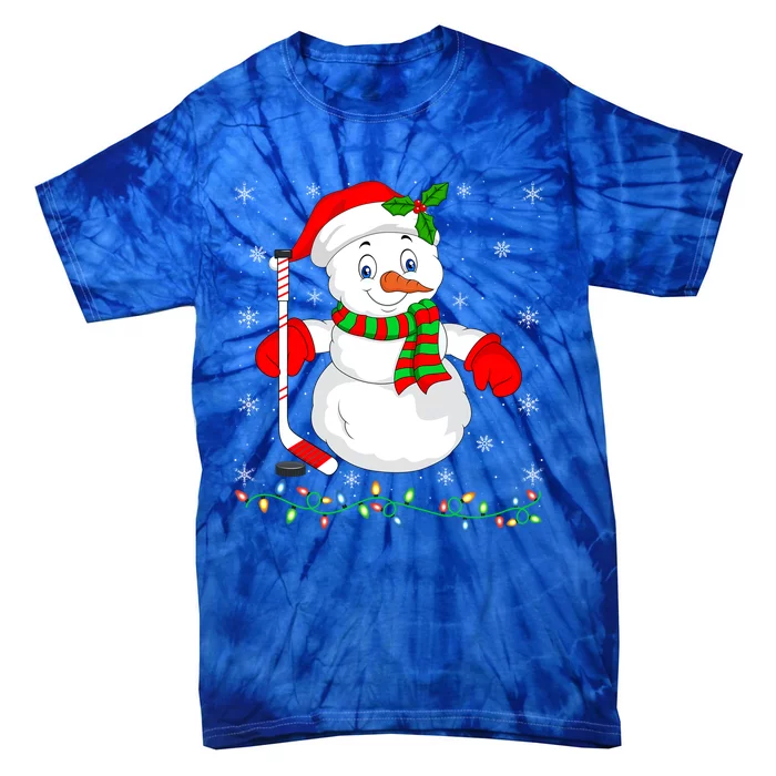 Xmas Lights Santa Snow Playing Ice Hockey Christmas Cute Gift Tie-Dye T-Shirt