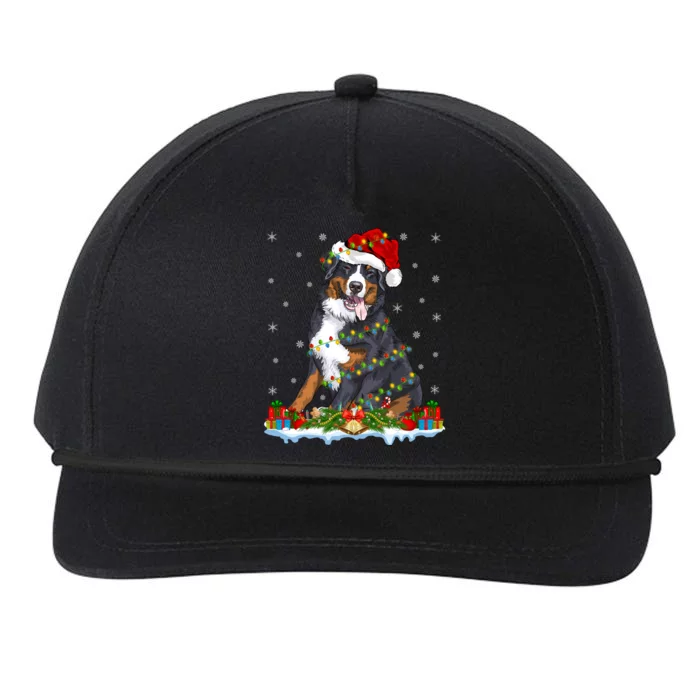 Xmas Lighting Santa Bernese Mountain Dog Christmas Gift Snapback Five-Panel Rope Hat