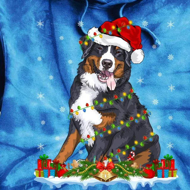 Xmas Lighting Santa Bernese Mountain Dog Christmas Gift Tie Dye Hoodie