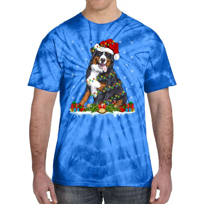 Xmas Lighting Santa Bernese Mountain Dog Christmas Gift Tie-Dye T-Shirt