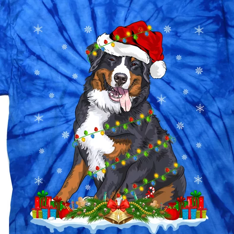 Xmas Lighting Santa Bernese Mountain Dog Christmas Gift Tie-Dye T-Shirt