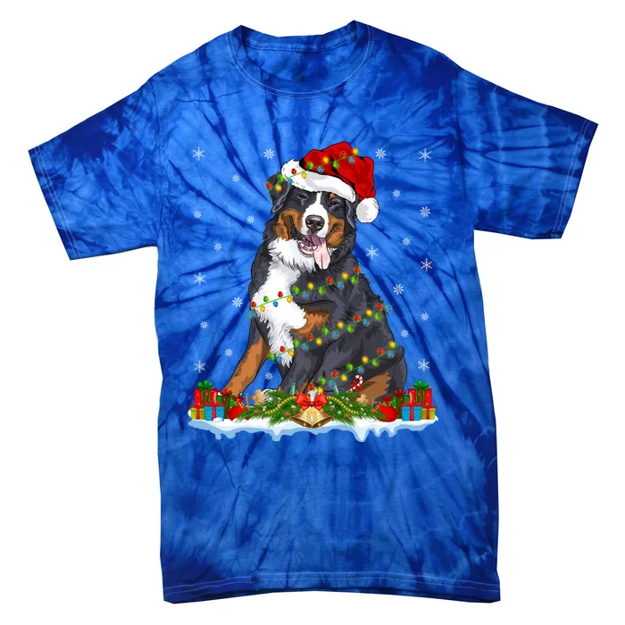 Xmas Lighting Santa Bernese Mountain Dog Christmas Gift Tie-Dye T-Shirt